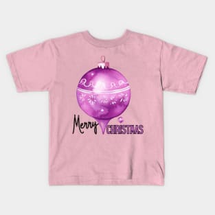 Purple Pink Magenta Large Christmas Ball Ornament with Merry Christmas Kids T-Shirt